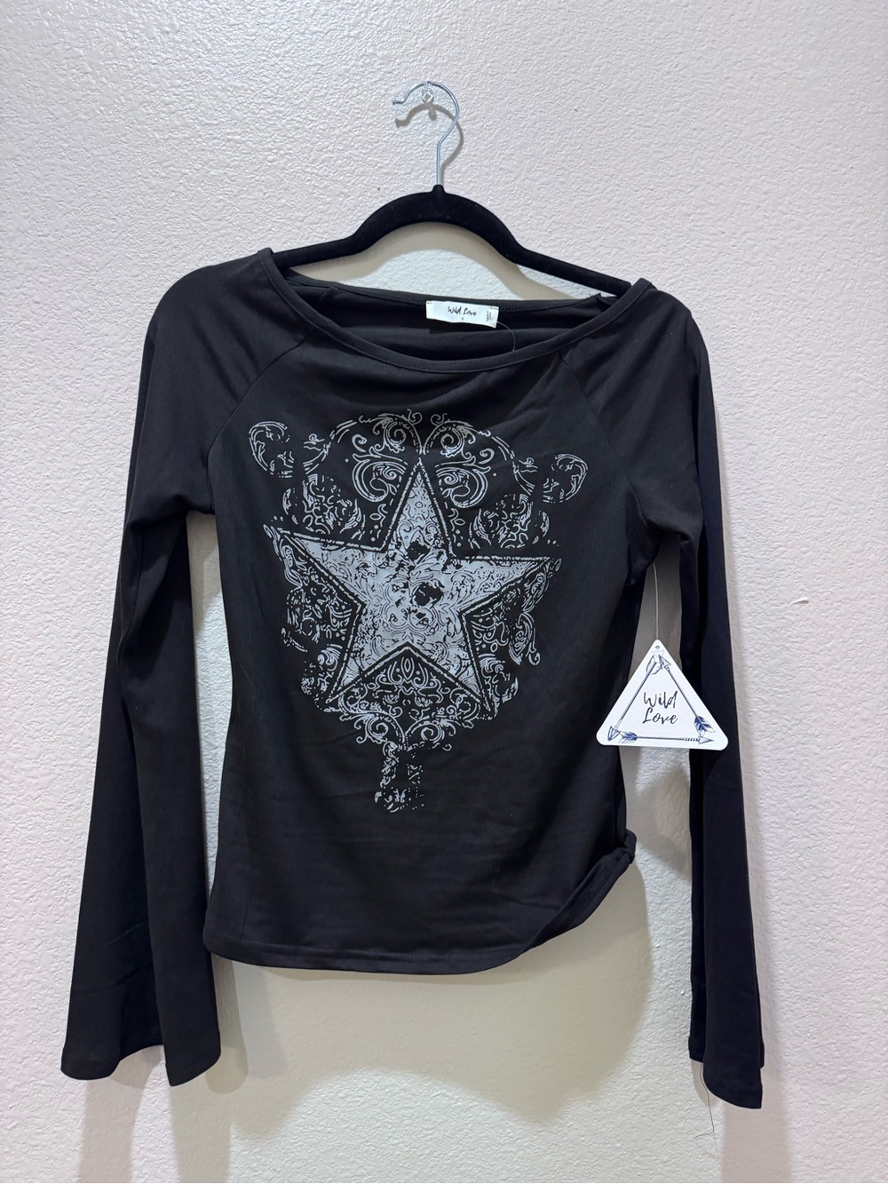 Wild Love Black Long-Sleeve Star Graphic Tee